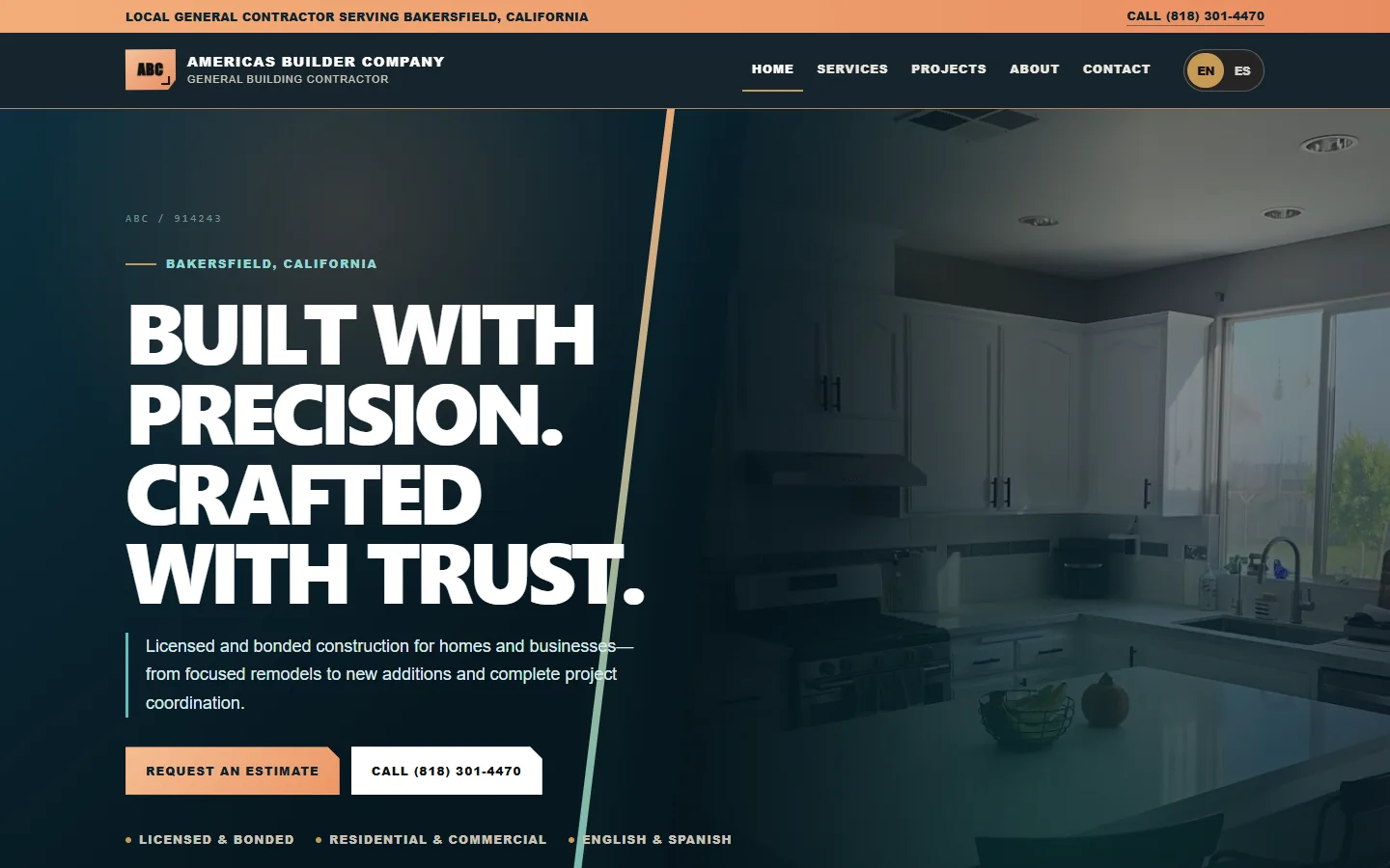 Americas Builder Company website homepage shown on a desktop screen